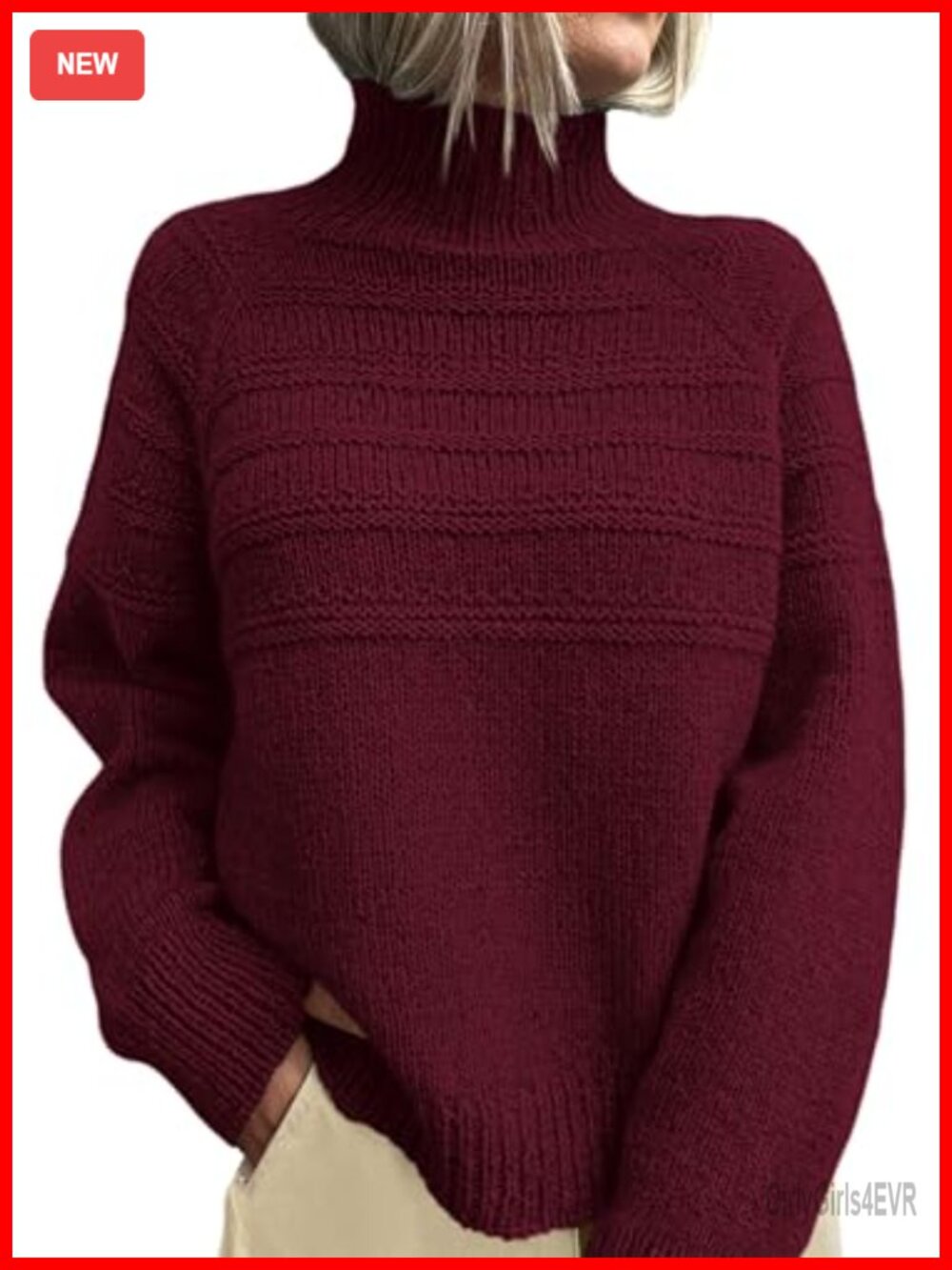 Chunky Knit Mock Neck Pullover Sweater for Women